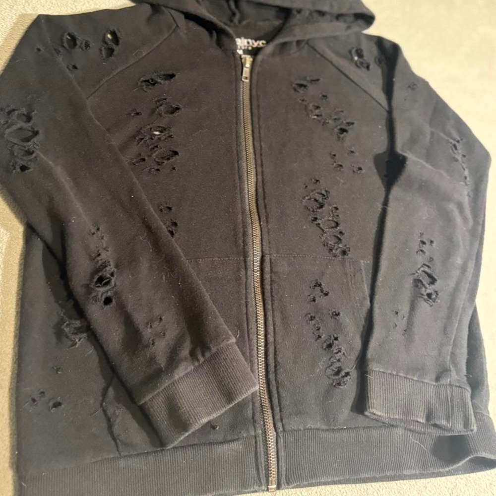 Katie J‎ NYC Black distressed zip-up hoodie